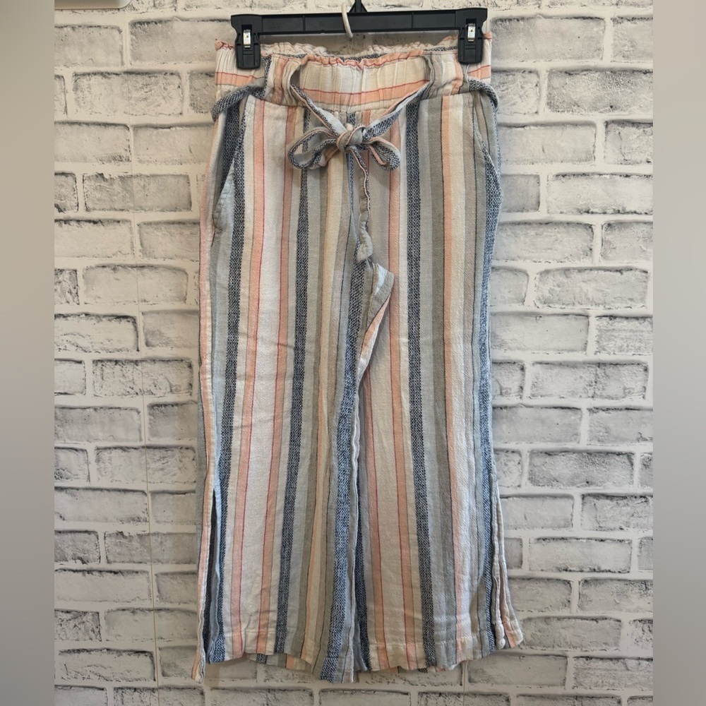 Women’s Indigo Rein BOHO linen blend wide leg multi-colored striped crop pants S